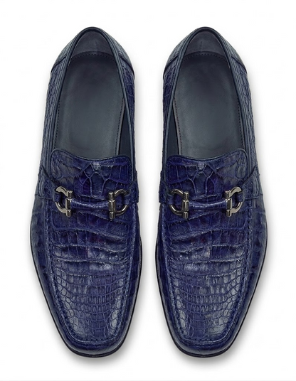 Mens Navy Genuine Caiman Crocodile Belly Slip On Boots