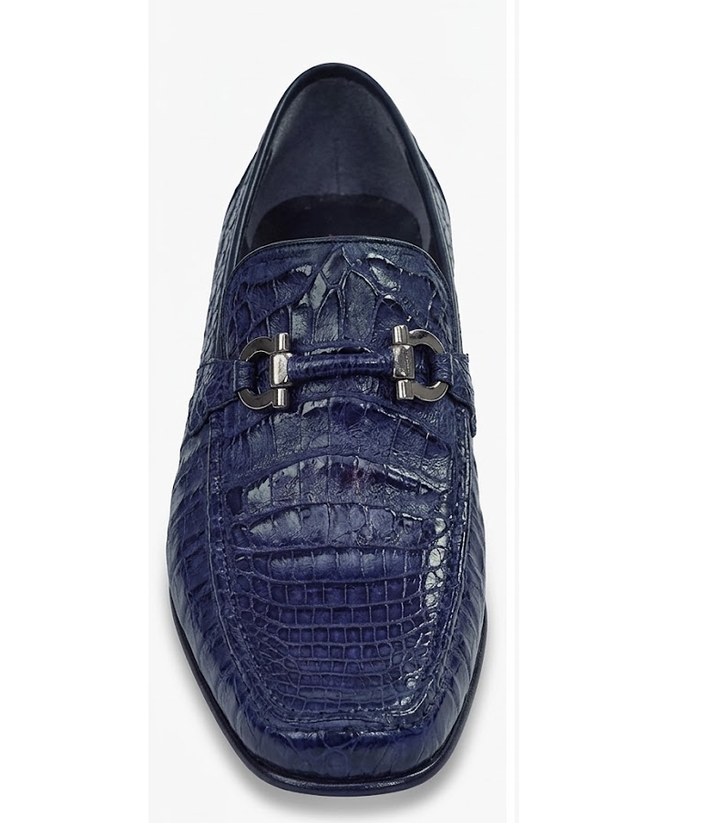Mens Navy Genuine Caiman Crocodile Belly Slip On Boots