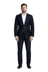 Men's Navy Blue Italian Style Blazer with Brass Buttons Classic Fit