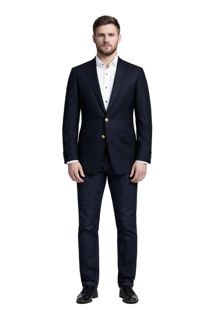 Men's Navy Blue Italian Style Blazer with Brass Buttons Classic Fit