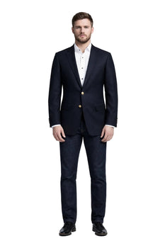 Men's Navy Blue Italian Style Blazer with Brass Buttons Classic Fit