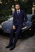 Men’s Navy Blue Double Breasted Wool Suit with Signature Buckle Closure Designer Tailored Fit