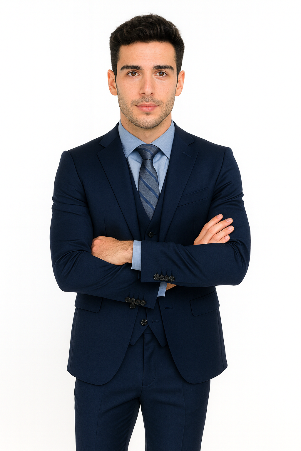 Men’s Navy Modern Fit 3-Piece Vested Suit – Premium Formal Wear for Weddings & Business