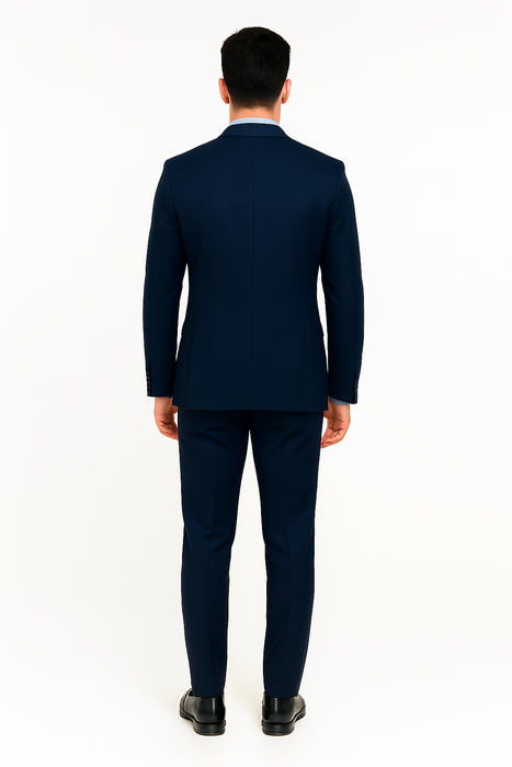 Men’s Navy Modern Fit 3-Piece Vested Suit – Premium Formal Wear for Weddings & Business