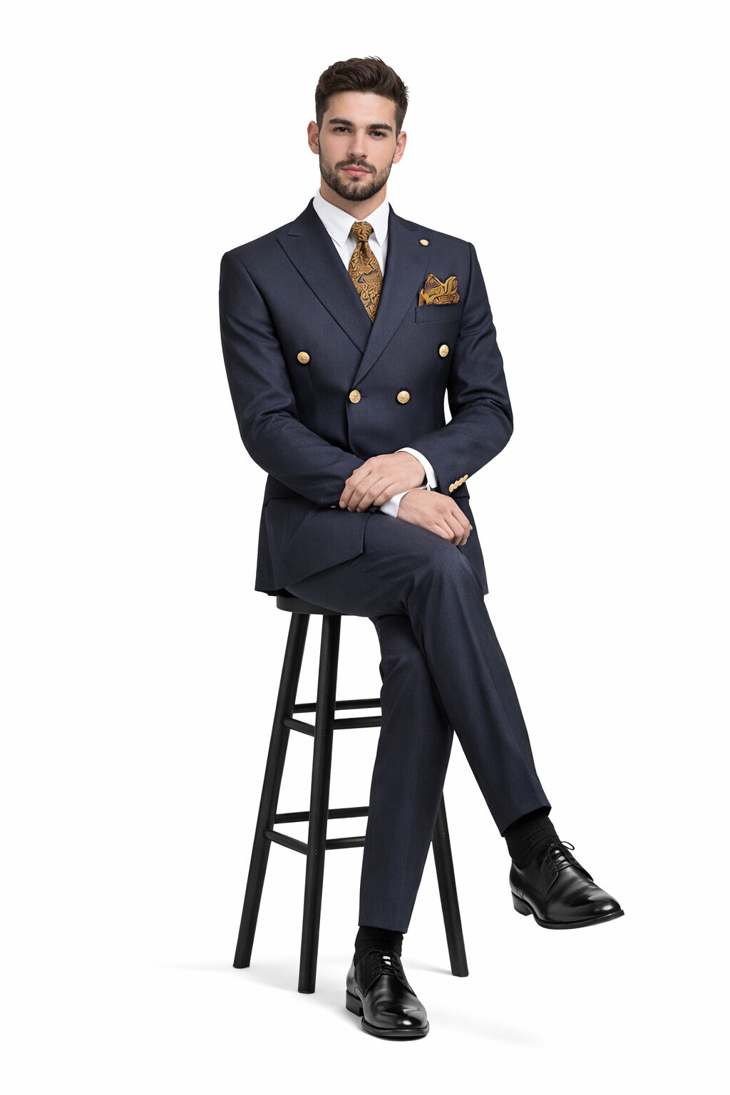 Mens Double Breasted Blazer - Wool Navy Blue Sport Coat With Gold Buttons - Image 5
