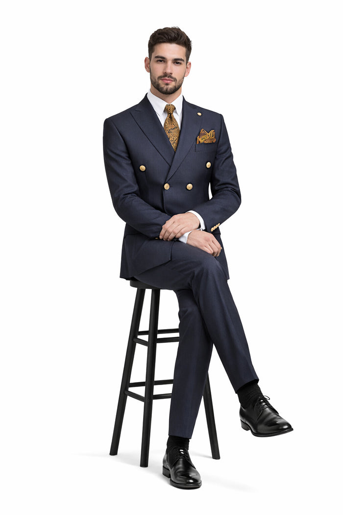 Mens Double Breasted Blazer - Wool Navy Blue Sport Coat With Gold Buttons - Image 5