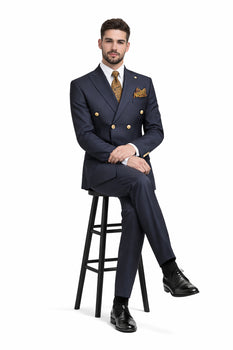 Mens Double Breasted Blazer - Wool Navy Blue Sport Coat With Gold Buttons - Image 5