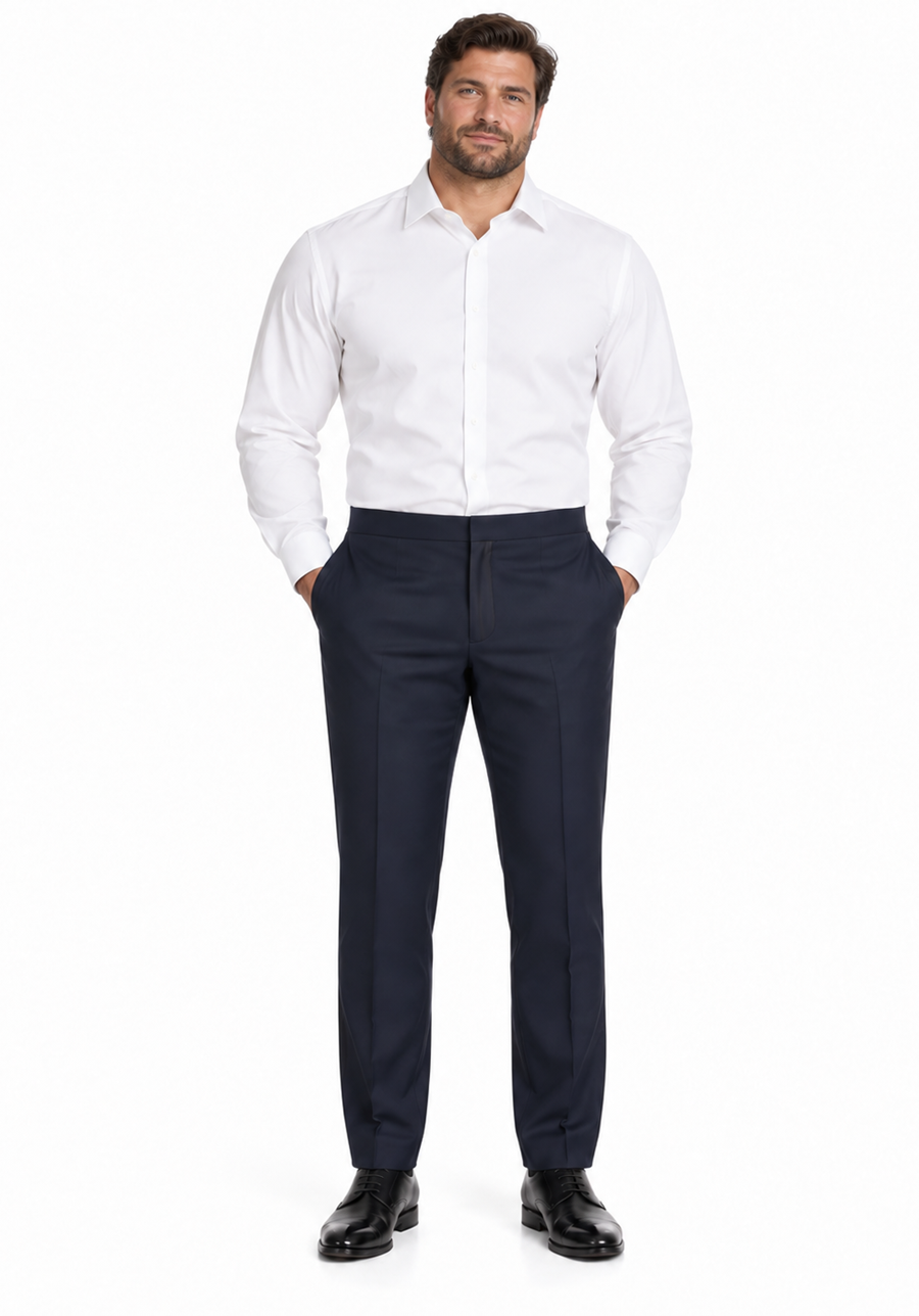 Men'S Navy Wool Blend Tuxedo Pants