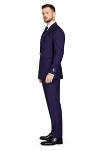 Men’s Navy Blue Double Breasted Wool Suit with Signature Buckle Closure Designer Tailored Fit