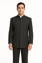 Men's Suit Mandarin Collar Black Pinstripe 5 Button Chinese Nehru Banded Collar Style Three Piece Low Priced Fashion Outfits Suits