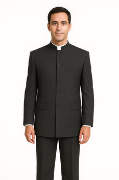Men's Suit Mandarin Collar Black Pinstripe 5 Button Chinese Nehru Banded Collar Style Three Piece Low Priced Fashion Outfits Suits