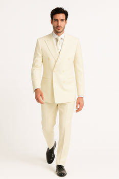 Men's Off White 2pc Double Breasted Suits Dress Suit - Image 3