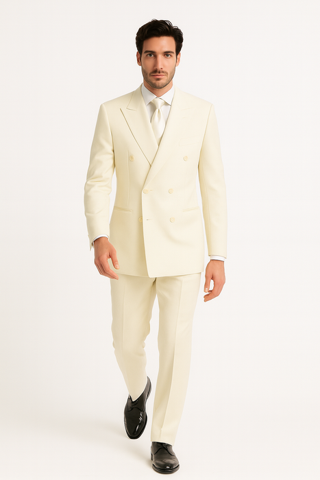 Men's Off White 2pc Double Breasted Suits Dress Suit