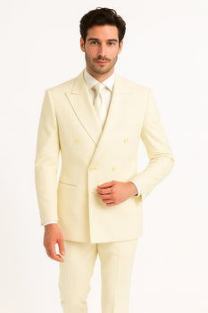 Men's Off White 2pc Double Breasted Suits Dress Suit - Image 4