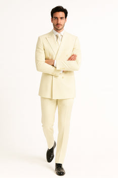 white 2 piece dress suit Men's Off White 2pc Double Breasted Suits Dress Suit Off-White / 22.5” Neck /36-37” Sleeve