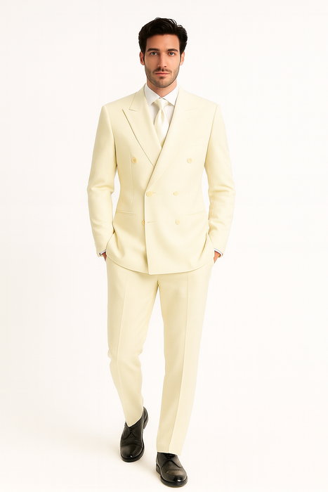 Men's Off White 2pc Double Breasted Suits Dress Suit