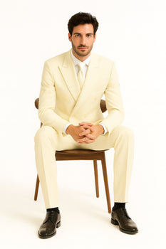 Men's Off White 2pc Double Breasted Suits Dress Suit - Image 7