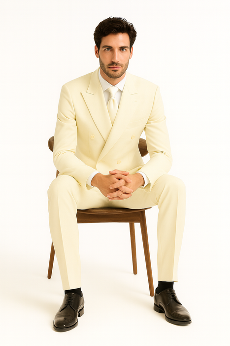 Men's Off White 2pc Double Breasted Suits Dress Suit