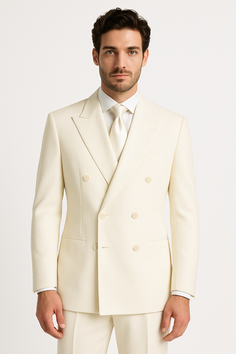 Men's Off White 2pc Double Breasted Suits Dress Suit