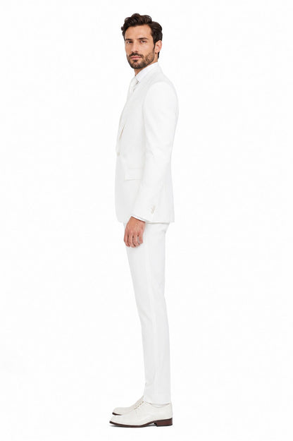 Tiglio Rosso Suit  - Classic Fit Athletic Cut 100% Wool Super 150s Italian Fabric Peak Lapel in Color Off White