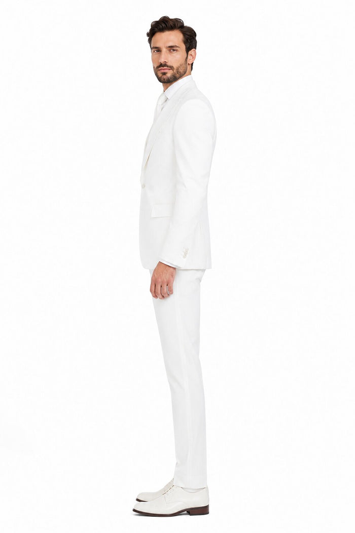 Tiglio Rosso Suit  - Classic Fit Athletic Cut 100% Wool Super 150s Italian Fabric Peak Lapel in Color Off White
