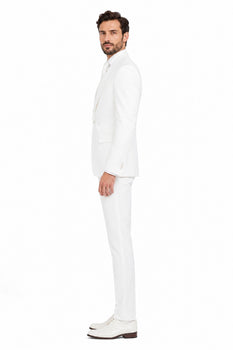 Tiglio Rosso Suit  - Classic Fit Athletic Cut 100% Wool Super 150s Italian Fabric Peak Lapel in Color Off White