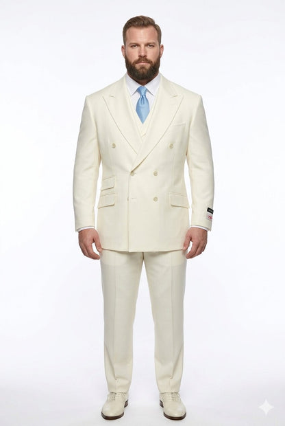 Tiglio Italian Suit - Real Wool Fabric Super 150's EST Off-White, Wide Leg Suit & Vest in Color Off-White