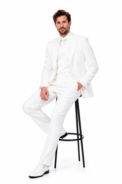 Tiglio Italian Suit - Real Wool Fabric Super 150's San Giovesse off White, Wide Leg Suit & Vest super 150" wool in Color Off White