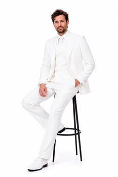 Tiglio Italian Suit - Real Wool Fabric Super 150's San Giovesse off White, Wide Leg Suit & Vest super 150" wool in Color Off White