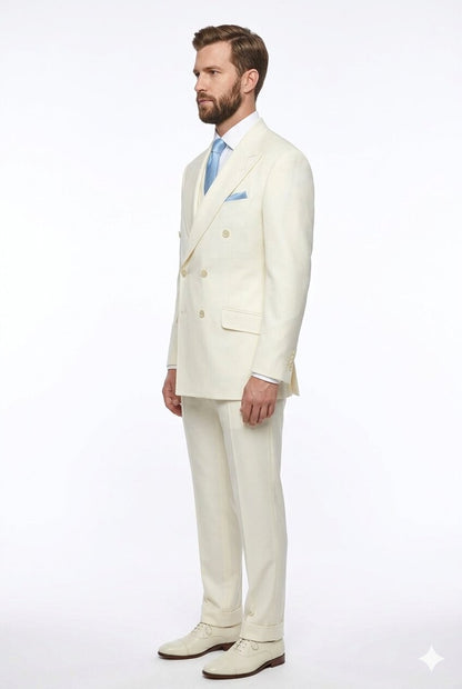 Tiglio Italian Suit - Real Wool Fabric Super 150's EST Off-White, Wide Leg Suit & Vest in Color Off-White