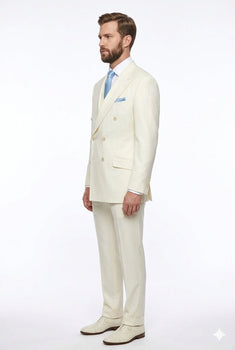 Tiglio Italian Suit - Real Wool Fabric Super 150's EST Off-White, Wide Leg Suit & Vest in Color Off-White