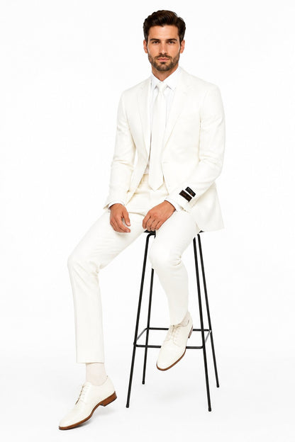 Novello Off-white, Modern Fit, Pure Wool Suit by Tiglio Luxe