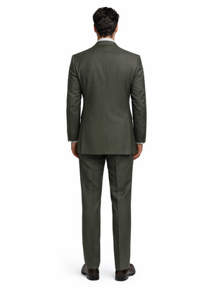 Men'S Olive Green Double Breasted Suits Side Vented Peak Lapel Suit - 6 On 3 Buttons Unique Style With Pleated Pants