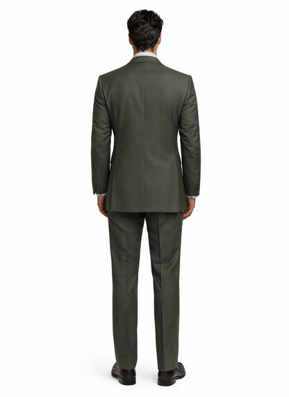Men'S Olive Green Double Breasted Suits Side Vented Peak Lapel Suit - 6 On 3 Buttons Unique Style With Pleated Pants