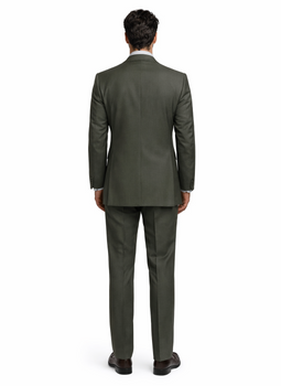 Men'S Olive Green Double Breasted Suits Side Vented Peak Lapel Suit - 6 On 3 Buttons Unique Style With Pleated Pants