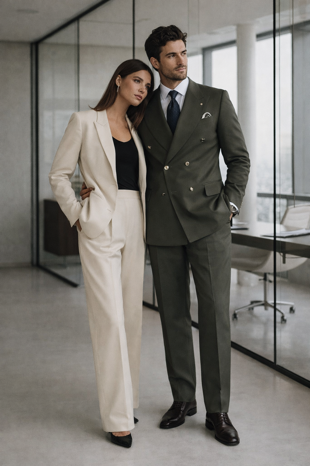 Men'S Olive Green Double Breasted Suits Side Vented Peak Lapel Suit - 6 On 3 Buttons Unique Style With Pleated Pants