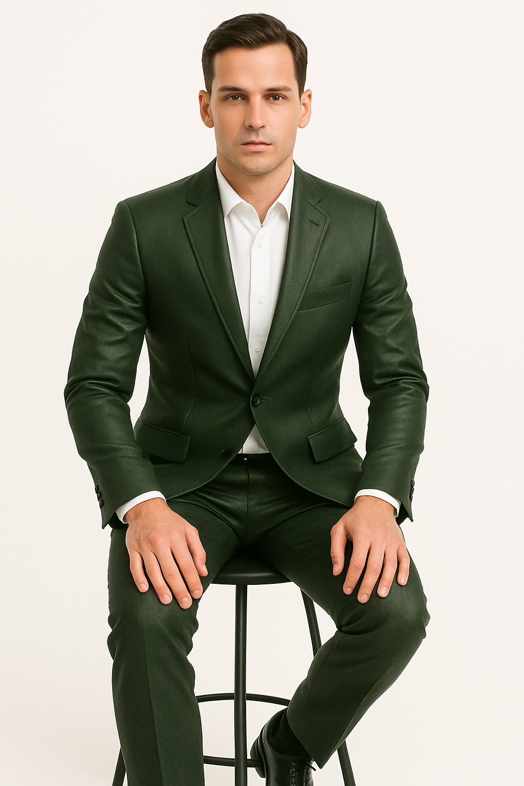 Mens Olive Slim Fit Faux Leather Suit – 1 Button Notch Lapel