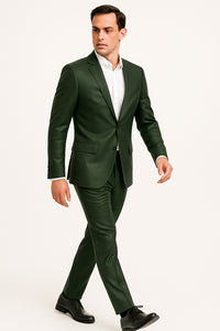 Mens Olive Slim Fit Faux Leather Suit – 1 Button Notch Lapel