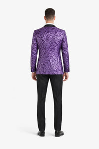 Mens One Button Black and Purple Tuxedo Smoking Jacket Blazer