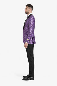 Mens One Button Black and Purple Tuxedo Smoking Jacket Blazer