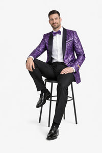 Mens One Button Black and Purple Tuxedo Smoking Jacket Blazer