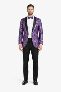 Mens One Button Black and Purple Tuxedo Smoking Jacket Blazer