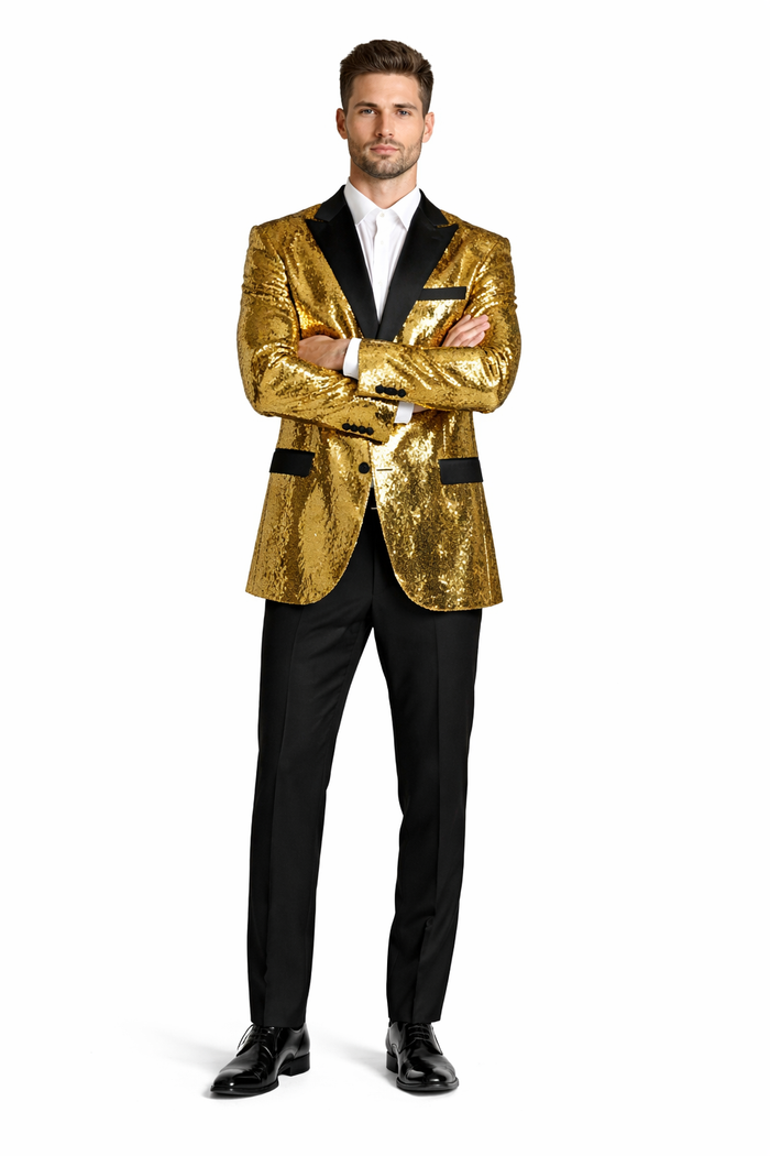 Men's One Button  Gold Sequin Blazer - Sequin Tuxedo - Dinner Jacket - Image 5