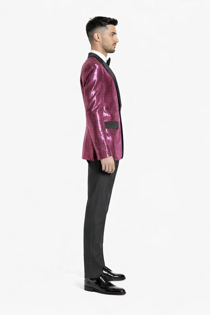 Men's One Button  Hot Pink ~ Fuchsia Sequin Blazer - Sequin Tuxedo - Dinner Jacket - Image 2