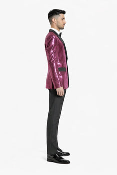 Men's One Button  Hot Pink ~ Fuchsia Sequin Blazer - Sequin Tuxedo - Dinner Jacket - Image 2
