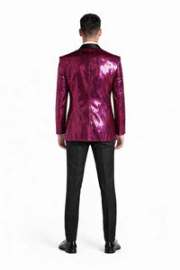 Men's One Button  Hot Pink ~ Fuchsia Sequin Blazer - Sequin Tuxedo - Dinner Jacket