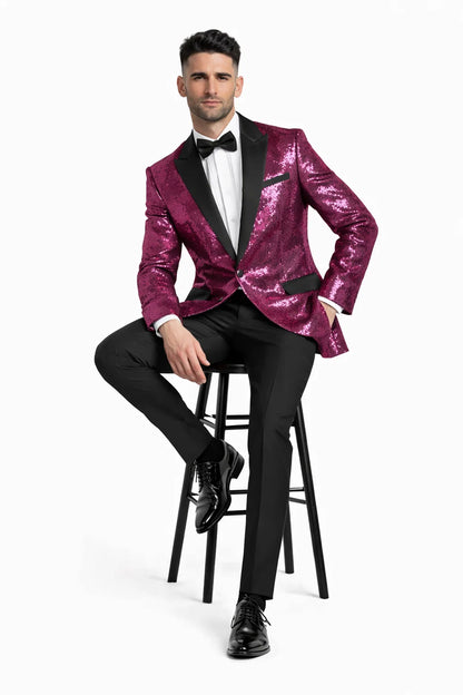 Men's One Button  Hot Pink ~ Fuchsia Sequin Blazer - Sequin Tuxedo - Dinner Jacket - Image 4