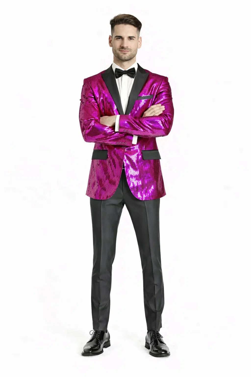Men's One Button  Hot Pink ~ Fuchsia Sequin Blazer - Sequin Tuxedo - Dinner Jacket - Image 5