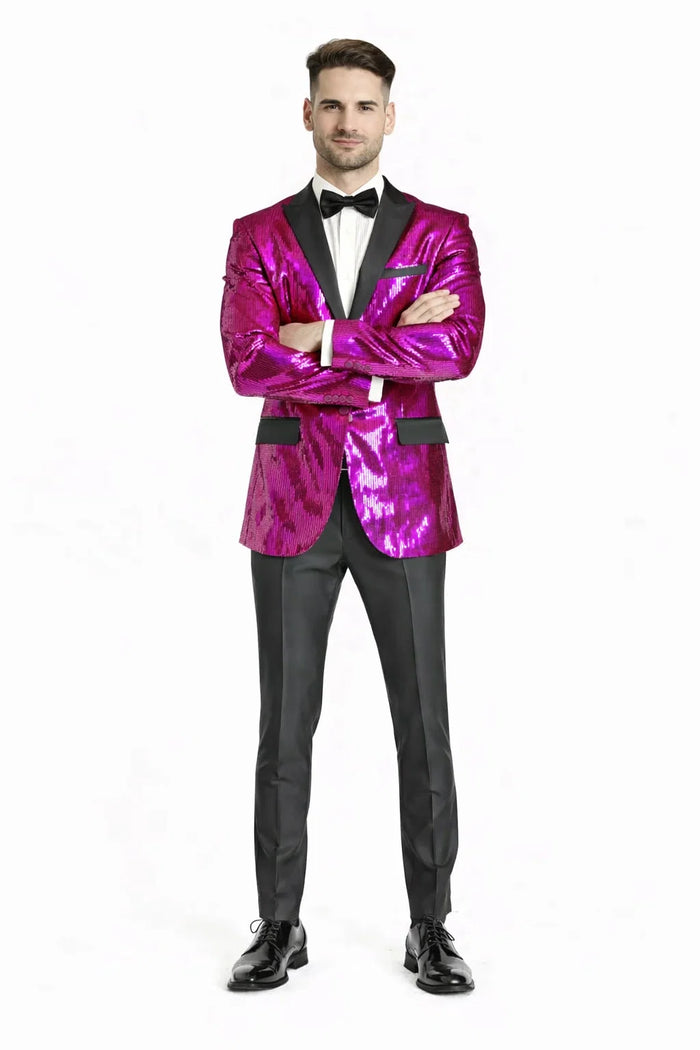 Men's One Button  Hot Pink ~ Fuchsia Sequin Blazer - Sequin Tuxedo - Dinner Jacket - Image 5
