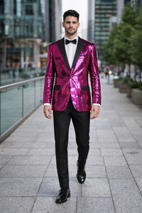 Men's One Button  Hot Pink ~ Fuchsia Sequin Blazer - Sequin Tuxedo - Dinner Jacket